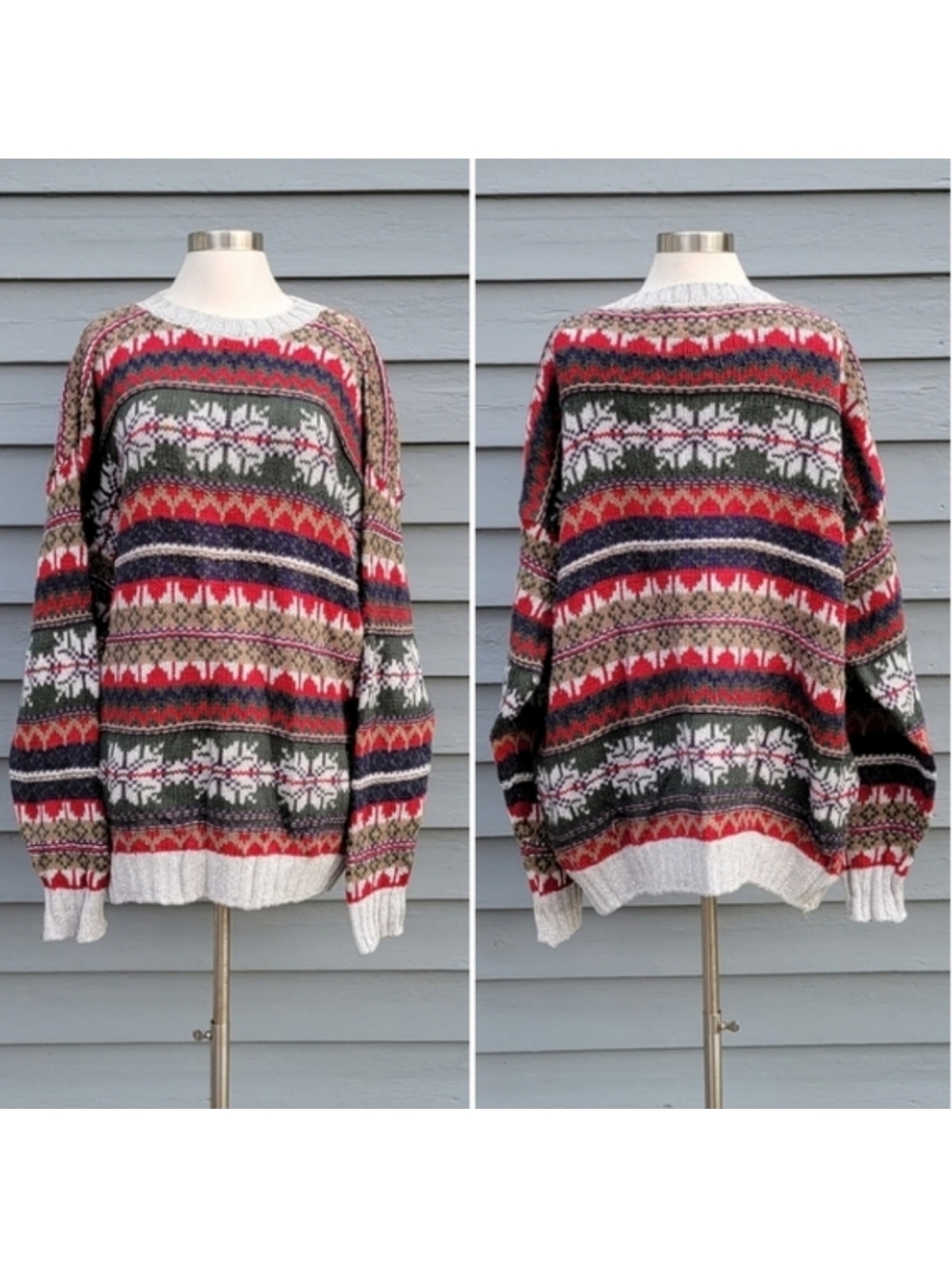 Vintage 90s y2k American Eagle Fair Isle Cotton Chunky Knit Crewneck Sweater XL